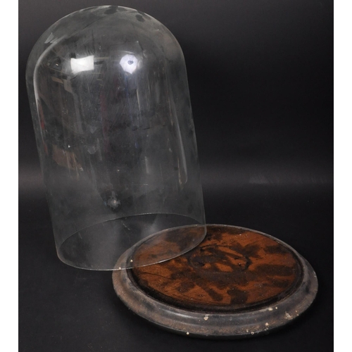 1448 - A 19th Century Victorian display glass dome case. For a clock / taxidermy on ebonised base with turn... 