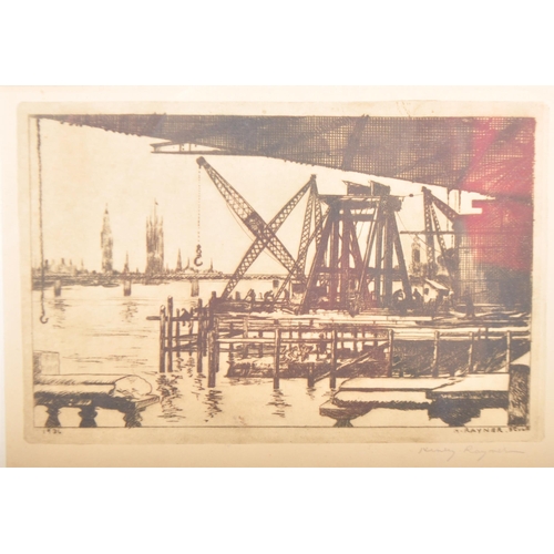 1450 - Henry Rayner (1902 -1957) - An early 20th century dry point etching on paper of 'Waterloo Bridge Con... 