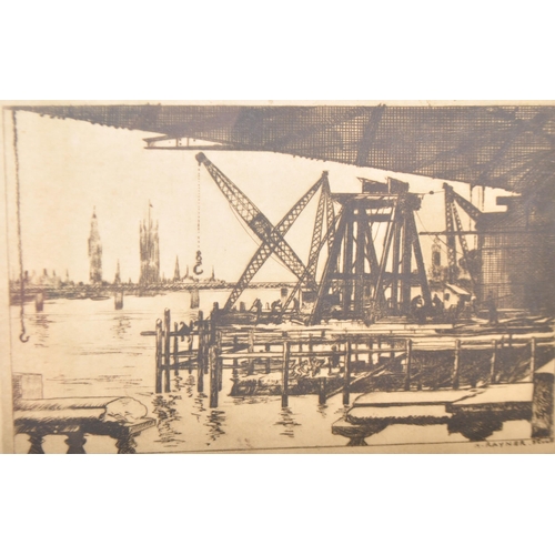 1450 - Henry Rayner (1902 -1957) - An early 20th century dry point etching on paper of 'Waterloo Bridge Con... 