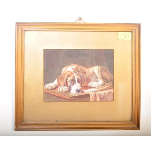 1475 - H B Dyer - A pair of vintage 20th Century water colour on board paintings of dogs. One Collie breed ... 