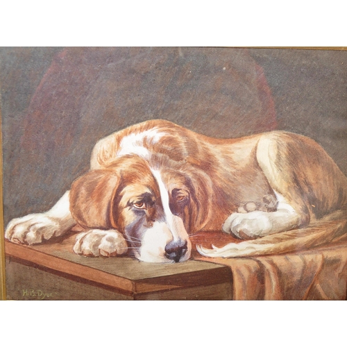 1475 - H B Dyer - A pair of vintage 20th Century water colour on board paintings of dogs. One Collie breed ... 