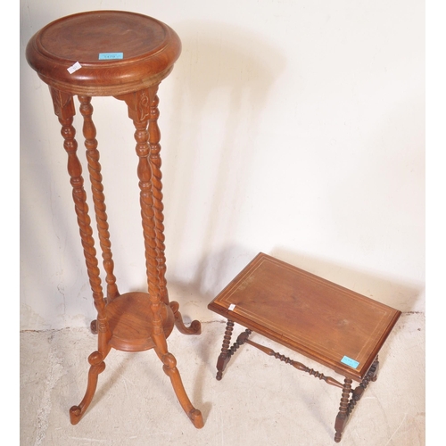 1479 - An Edwardian early 20th century inlaid side table having inlaid desecration to the top over turned b... 