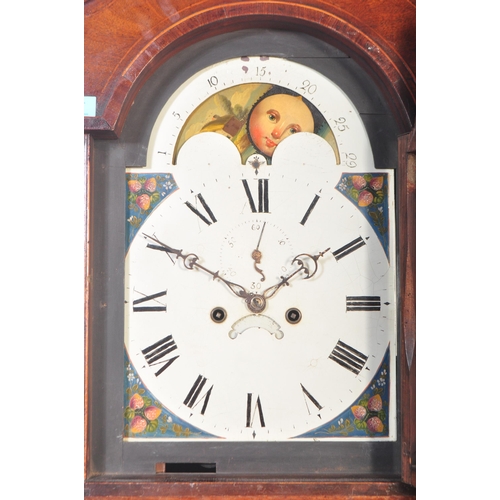 1484 - A 19th century George III mahogany and line inlaid longcase clock. The clock with moon phase action,... 