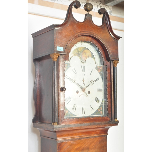 1484 - A 19th century George III mahogany and line inlaid longcase clock. The clock with moon phase action,... 