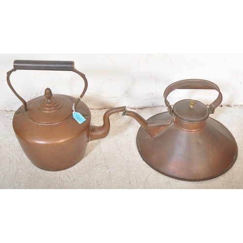 1487 - Two Victorian 19th century copper teapots to include a keyhole bottom copper kettle together with a ... 