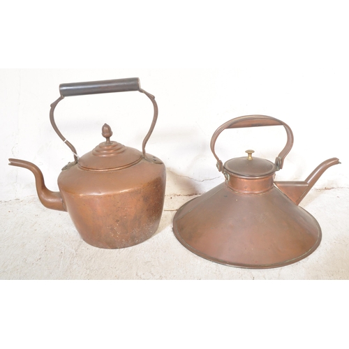 1487 - Two Victorian 19th century copper teapots to include a keyhole bottom copper kettle together with a ... 