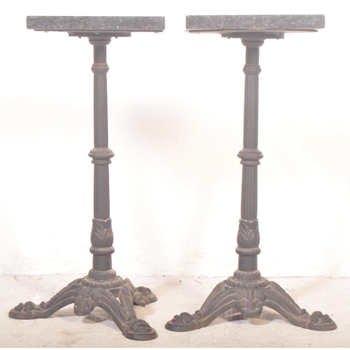 1495 - A pair of Victorian 19th century cast iron and marble bust stands / plant stands. Each painted black... 