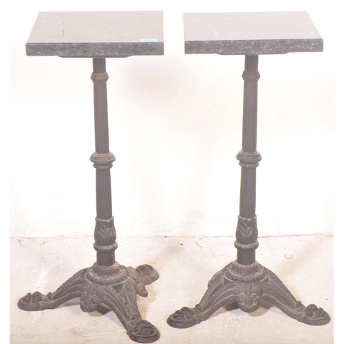 1495 - A pair of Victorian 19th century cast iron and marble bust stands / plant stands. Each painted black... 