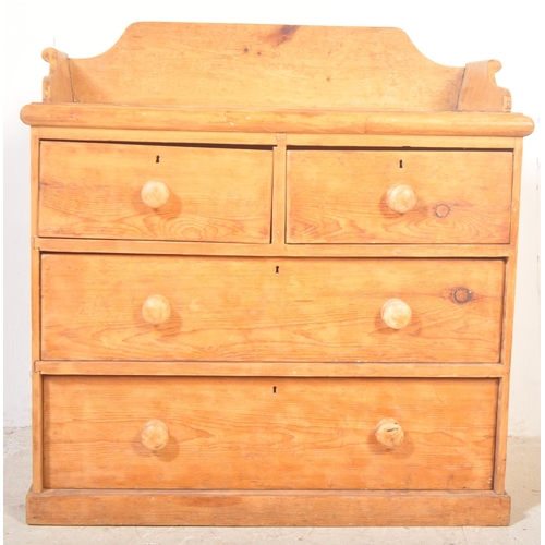 1497 - Victorian 19th century pine chest of drawers. The chest on turned legs with bank of three drawers ha... 