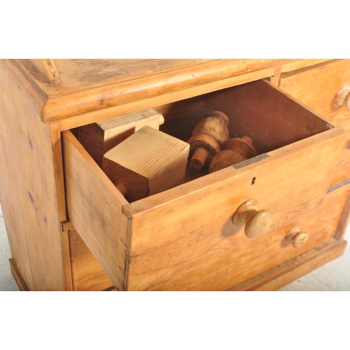 1497 - Victorian 19th century pine chest of drawers. The chest on turned legs with bank of three drawers ha... 