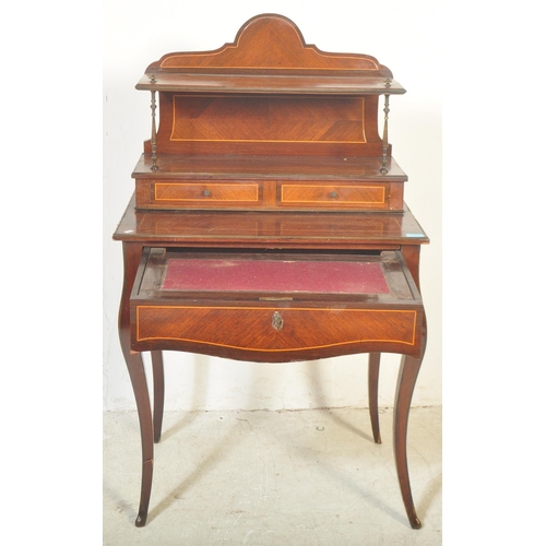 1499 - A 19th century French inlaid bonheur du jour ladies writing desk. The desk having domed gallery back... 