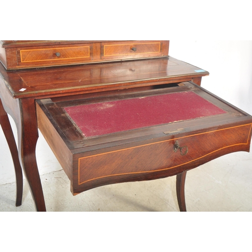 1499 - A 19th century French inlaid bonheur du jour ladies writing desk. The desk having domed gallery back... 