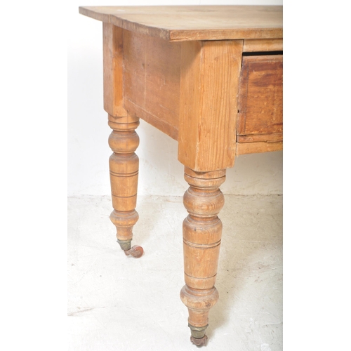 1507 - A large 19th century Victorian pine scullery / refectory dining  table. Raised on turned legs with c... 