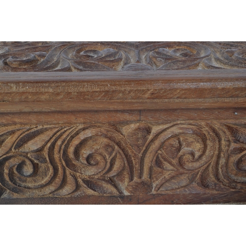 1509 - A 19th century Victorian oak casket box with carved into relief monogram EMH to the lid. Together wi... 