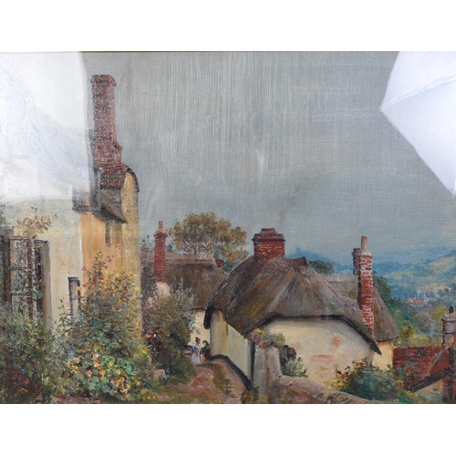 1510 - English School (20th Century) 1910 oil on board painting depicting country cottage scene, unsigned, ... 