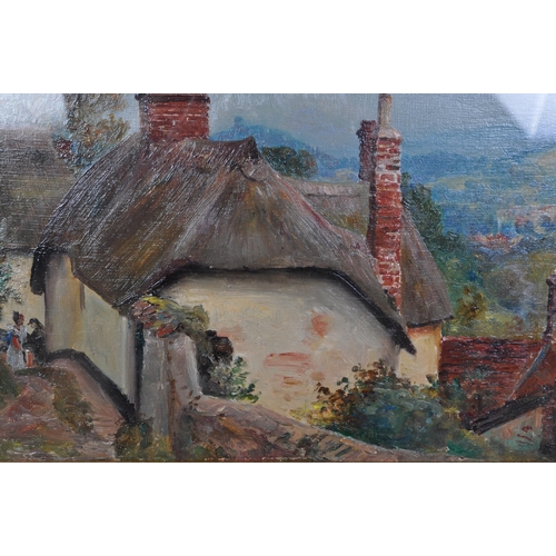 1510 - English School (20th Century) 1910 oil on board painting depicting country cottage scene, unsigned, ... 