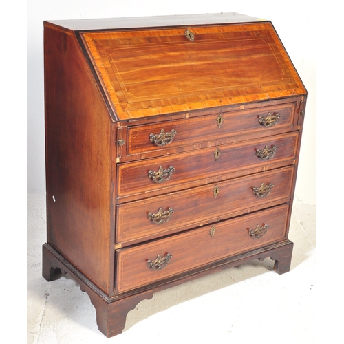 1512 - A 19th century mahogany inlaid bureau. The Bureau having fall front top with central canted string i... 