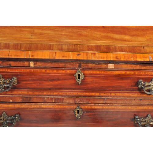 1512 - A 19th century mahogany inlaid bureau. The Bureau having fall front top with central canted string i... 