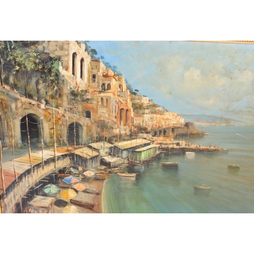 1530 - Andrea Patrisi (b. 1954) - Italian - 'La Marinella, Amalfi' oil on board depicting a seaside view of... 