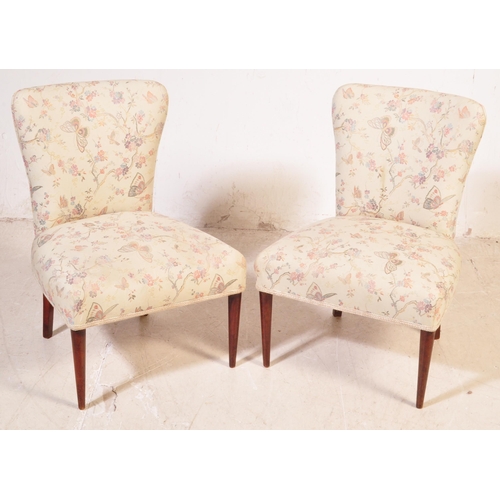 1531 - Pair of retro vintage 20th century cocktail boudoir upholstered chairs. The chairs having fan backs ... 