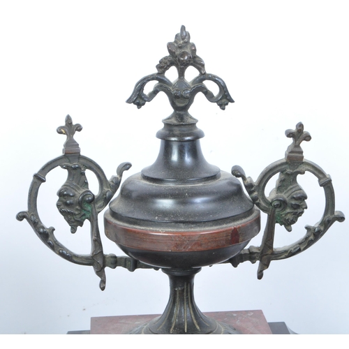 1541 - !!WITHDRAWN!!A 19th century Victorian  slate mantel clock having a urn shaped finial atop a stepped ... 