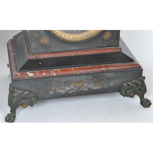 1541 - !!WITHDRAWN!!A 19th century Victorian  slate mantel clock having a urn shaped finial atop a stepped ... 