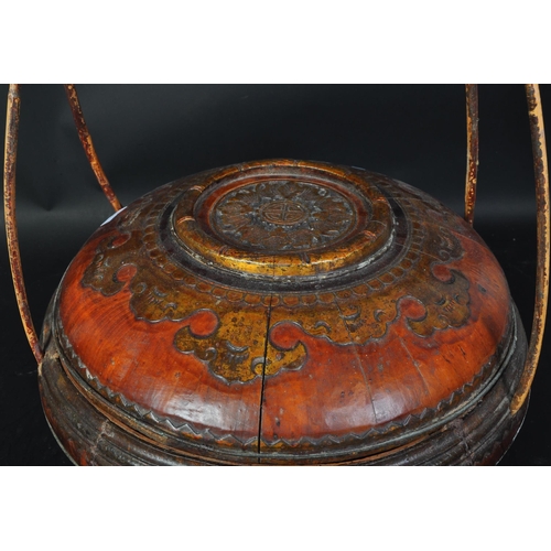 1562 - An early 20th Century oriental Asian Chinese food container / carrier. With bamboo and cane carry ha... 