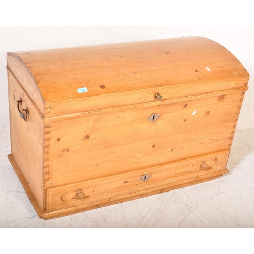 1564 - A 19th Century Victorian vintage pine dome top mule chest  trunk. Rectangular form with hinged dome ... 