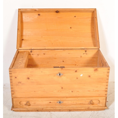 1564 - A 19th Century Victorian vintage pine dome top mule chest  trunk. Rectangular form with hinged dome ... 