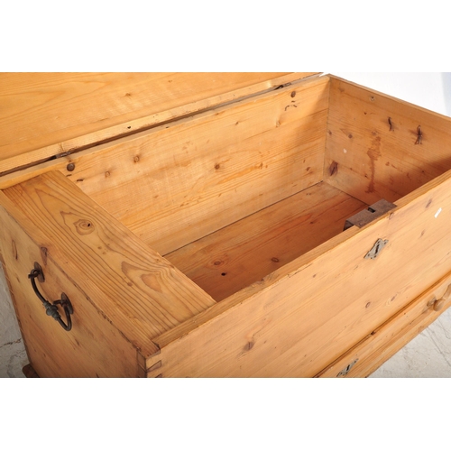 1564 - A 19th Century Victorian vintage pine dome top mule chest  trunk. Rectangular form with hinged dome ... 