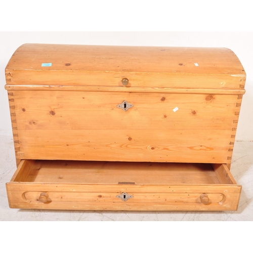 1564 - A 19th Century Victorian vintage pine dome top mule chest  trunk. Rectangular form with hinged dome ... 