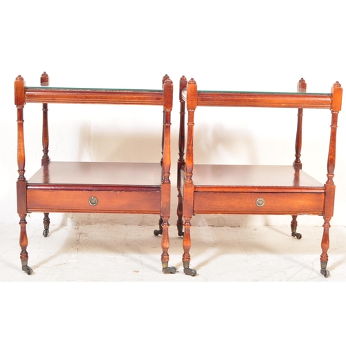 1568 - A pair of George IIII revival 20th century  inlaid mahogany occasional bedside tables. Of square for... 