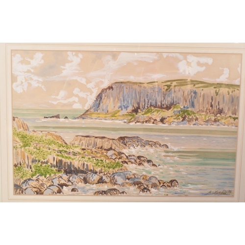 1573 - A pair of mid 20th century circa 1950s signed watercolour on paper of seaside sceneries with beach v... 