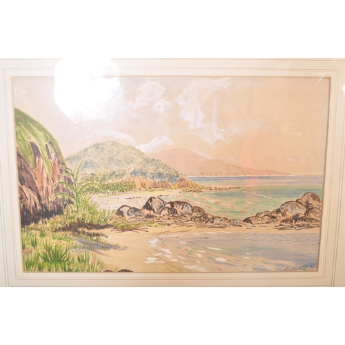 1573 - A pair of mid 20th century circa 1950s signed watercolour on paper of seaside sceneries with beach v... 