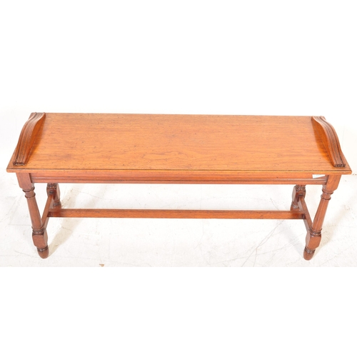 1576 - Victorian 19th century mahogany window seat/piano stool. Raised on turned legs with stretcher having... 