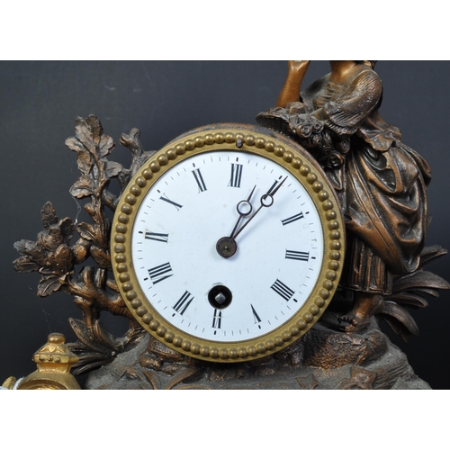 1588 - A 19th century Victorian era mantel clock having white enamel face with roman numeral to chapter rin... 