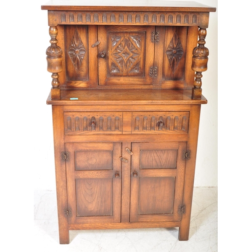 1597 - 20th century Jacobean / Commonwealth revival oak court cupboard of small proportions. Fielded panel ... 