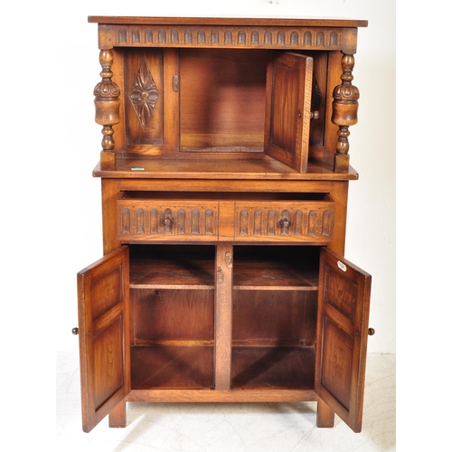 1597 - 20th century Jacobean / Commonwealth revival oak court cupboard of small proportions. Fielded panel ... 