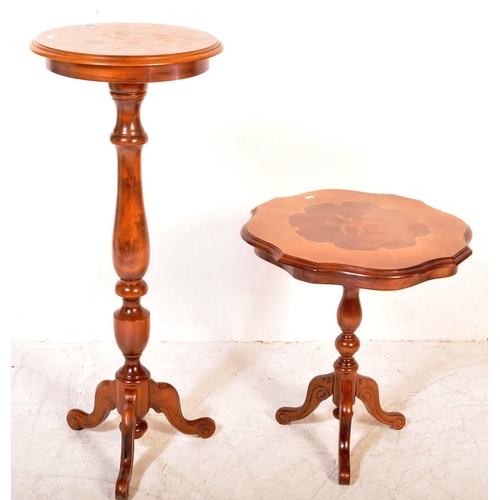 1614 - A vintage 20th Century tripod jardinière / side table together with a similar low coffee table. The ... 