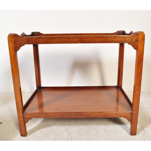 1620 - George III revival mahogany tray top side table with gallery edge having squared supports together w... 