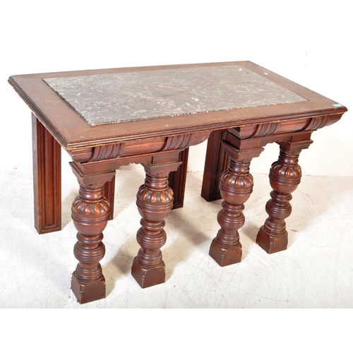 1622 - A 19th Century French mahogany &  marble top console hall table. Of rectangular form with sloping ca... 