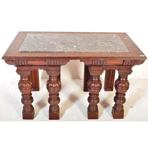 1622 - A 19th Century French mahogany &  marble top console hall table. Of rectangular form with sloping ca... 