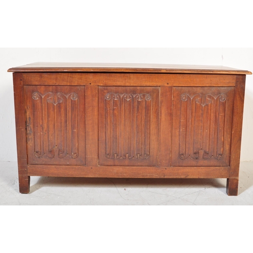 1629 - 19th century Victorian carved oak chest coffer. Raised on stile supports with recessed fielded panel... 