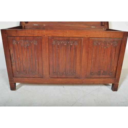 1629 - 19th century Victorian carved oak chest coffer. Raised on stile supports with recessed fielded panel... 