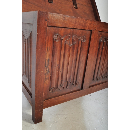 1629 - 19th century Victorian carved oak chest coffer. Raised on stile supports with recessed fielded panel... 