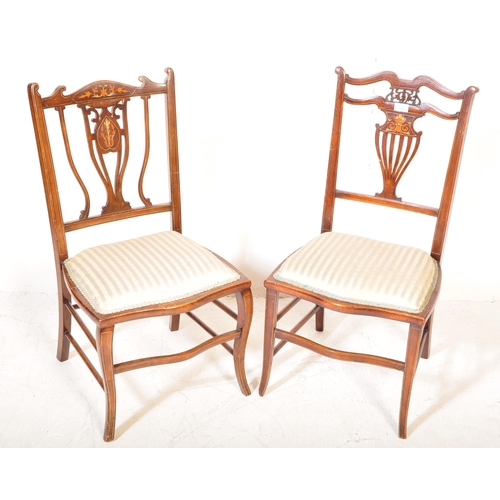 1631 - Two early 20th century Edwardian circa. 1910's inlaid bedroom chairs. The first having shaped swan n... 