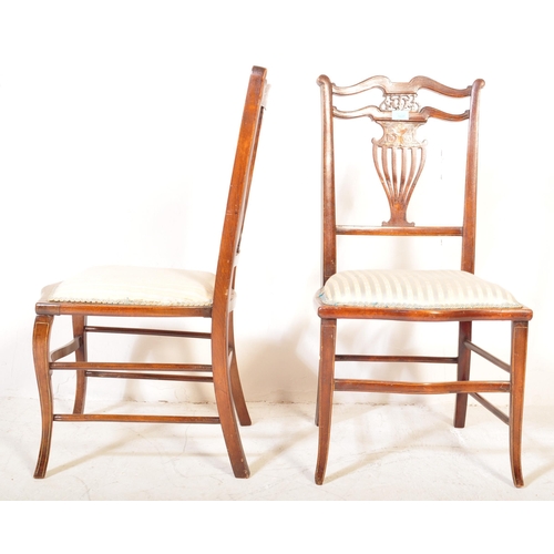 1631 - Two early 20th century Edwardian circa. 1910's inlaid bedroom chairs. The first having shaped swan n... 