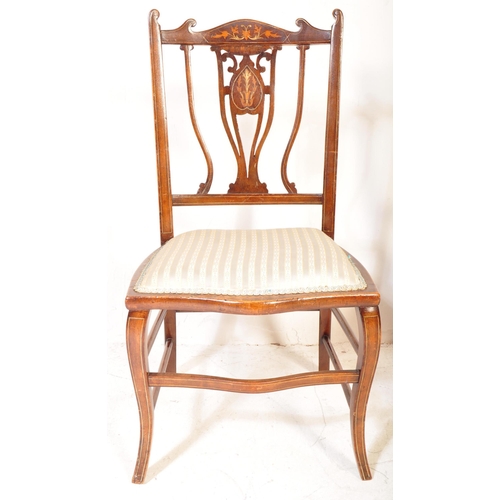 1631 - Two early 20th century Edwardian circa. 1910's inlaid bedroom chairs. The first having shaped swan n... 