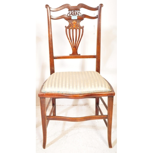 1631 - Two early 20th century Edwardian circa. 1910's inlaid bedroom chairs. The first having shaped swan n... 