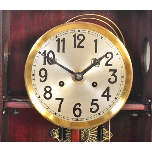 1650 - An early 20th century mahogany cased wall clock. The clock having silvered face with Arabic numeral ... 